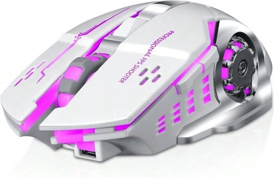 S&E Draadloze Oplaadbare Gaming Muis - Ergonomisch Stil Ontwerp - Geschikt voor Kantoor en Thuisgebruik - Wit