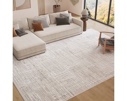 TAPISO Trend Tapijt Kortpolig - Modern Tapijt Hoge Kwaliteit - Elegant Woonkamer Tapijt in Beige Crème met Bruin - Strepen Blurred - Easy-Care Tapijt - OEKO-TEX 200x300