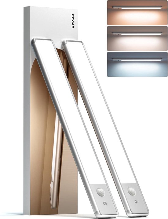 Led-onderbouwlamp, kastverlichting, 2000 mAh, 40 leds, onderbouwlamp, keuken, met bewegingsmelder, USB-C oplaadbaar, 3 kleurmodi, dimbaar, 20 cm, led- lichtstrip voor kast, badkamer, RV - 3 stuks