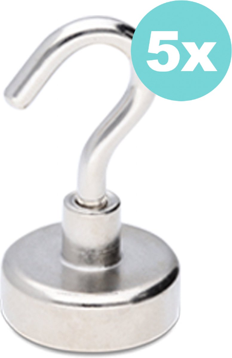 MAGNET OUTLET Magneten Sterk - Haakmagneten Multipack - Ø20mm - M4 Draad - Trekkracht 13 kg - Vernikkeld - 5 Stuks