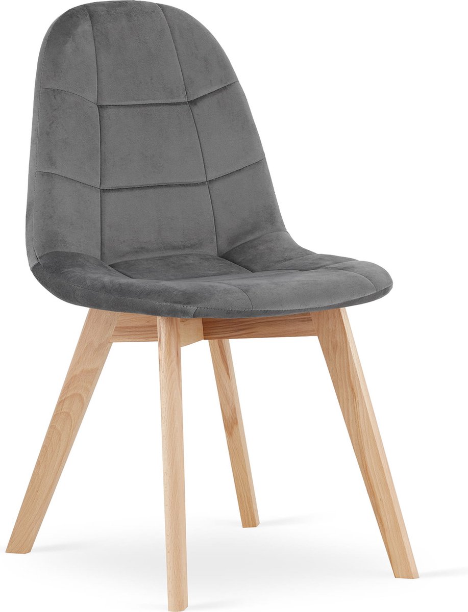 LEOBERT BORA Eetkamerstoel – Donkergrijs Velvet – Beukenhouten Poten – Comfortabele en Ergonomische Zitting – Scandinavisch Design – Geschikt voor Woonkamer, Keuken, Eetkamer en Slaapkamer – Max. 120 kg donkergrijs / beukenkleur