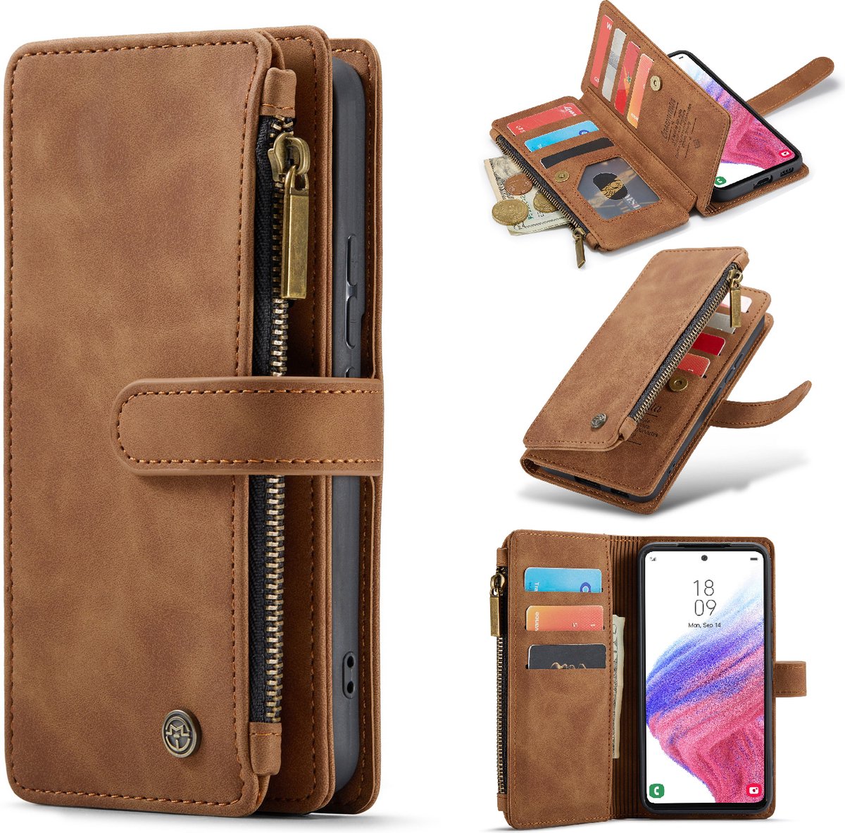 Casemania Hoesje Geschikt voor Samsung Galaxy S25 Plus - Sienna Brown - Luxe Portemonnee Book Case met Rits