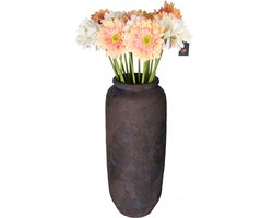 Kunstbloemen boeket Gerbera - 8x - 72 cm - zalm/wit - real touch - kunst zijdebloem