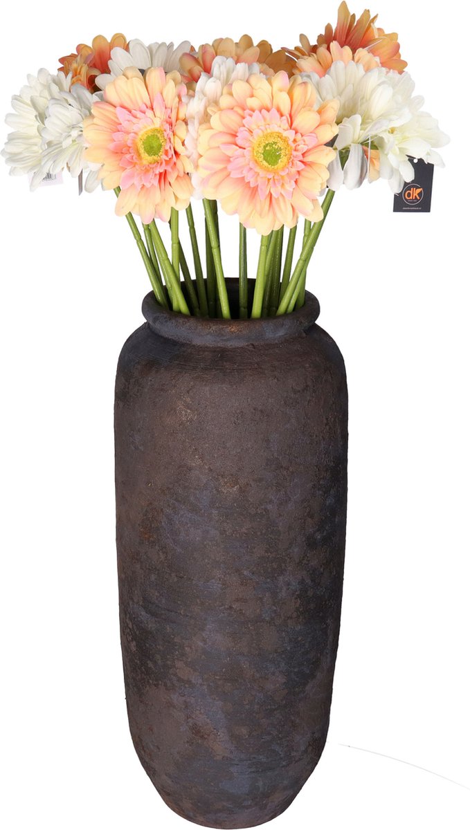 Kunstbloemen boeket Gerbera - 8x - 72 cm - zalm/wit - real touch - kunst zijdebloem