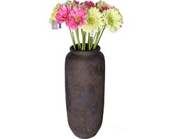 Kunstbloemen boeket Gerbera - 8x - 72 cm - lichtgroen/fuchsia - real touch - kunst zijdebloem