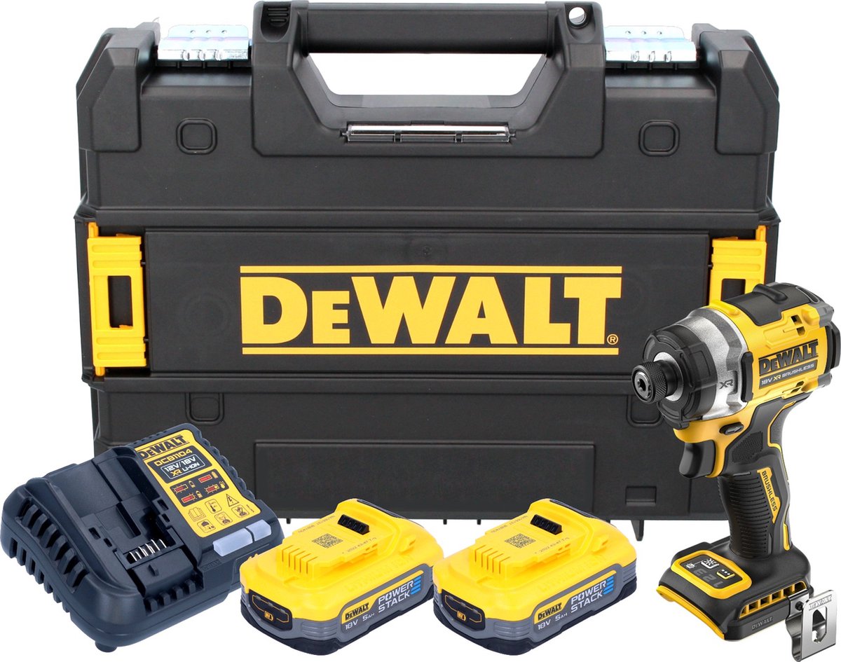 DeWalt DCF 860 H2T accu-slagmoersleutel 18 V 282 Nm 1/4" borstelloos + 2x Powerstack accu 5,0 Ah + oplader + TSTAK
