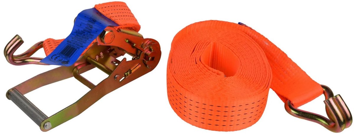 GEKO Rateltrekband met J-haken - 8m - 5000 kg - 50mm breed - Polyester