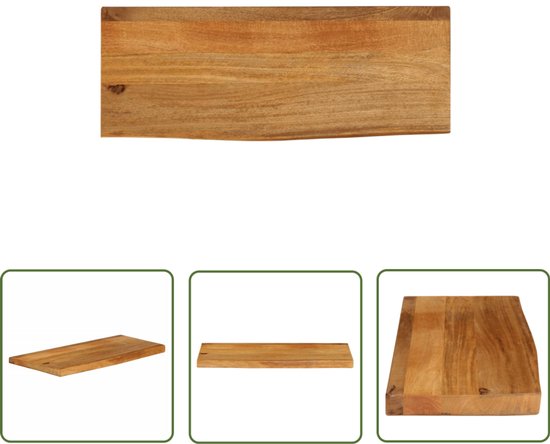 The Living Store Plateau de table avec bord naturel 70x30x3,8 cm en bois de manguier massif - Plateau de table - Bois de manguier - Couleur Chêne - Table Vintage - Bord naturel