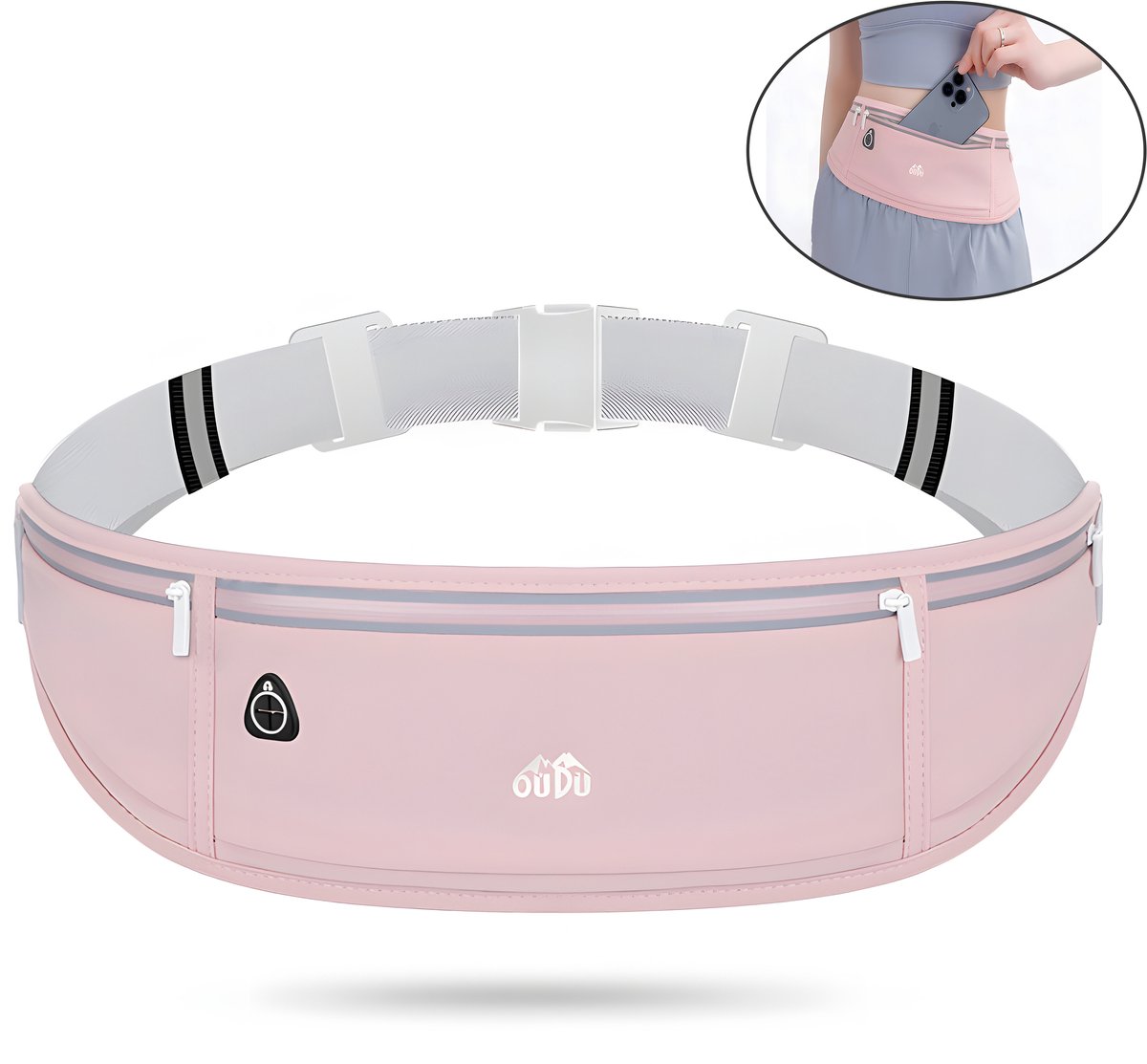 Rainbecom - Running Belt - Heuptas - Roze - 60 tot 120 cm - Hardloop Telefoonhouder - Waterafstotend - Reflectie Strip - Verstelbaar - Ademend Materiaal - Hardloopriem - Sportband - Fitness - Hardloopriem