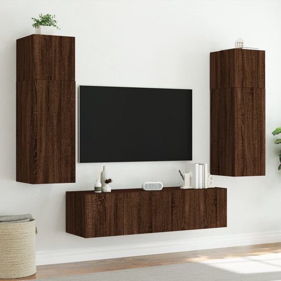 The Living Store Tv wandmeubel Met LED verlichting 60x35x41 Cm Bruin The Living Store Tv wandmeubel Met LED verlichting 60x35x41 Cm Bruin