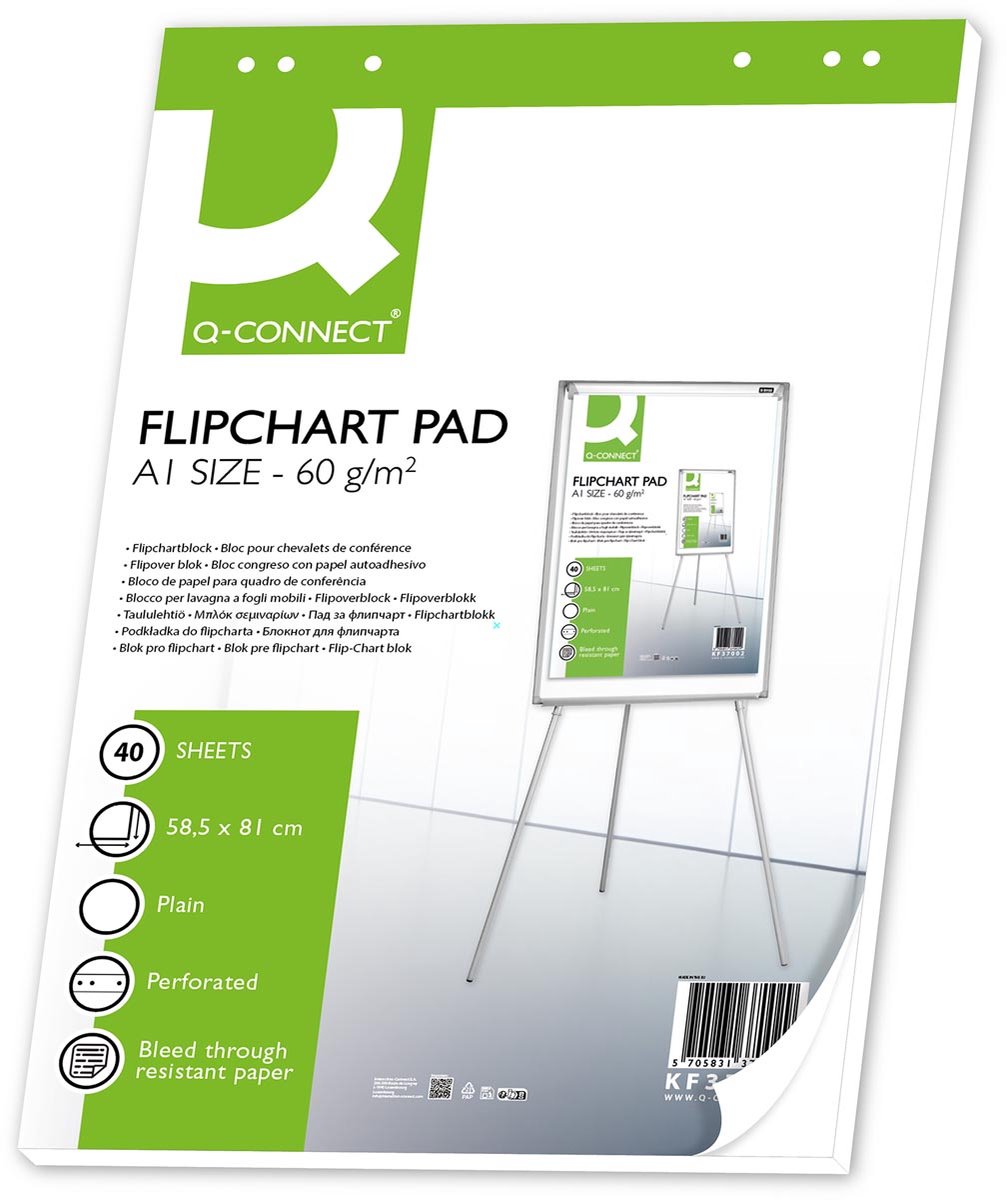Q-CONNECT flip-overblok, ft 585 x 810 mm, 60 g/m², blanco, 40 vel 5 stuks