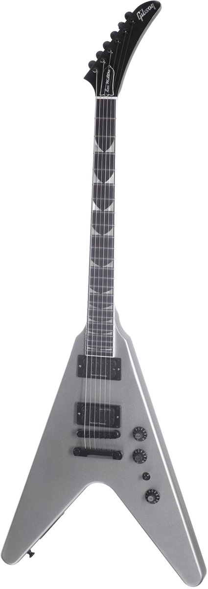 Gibson Dave Mustaine Flying V EXP Metallic Silver signature elektrische gitaar met koffer