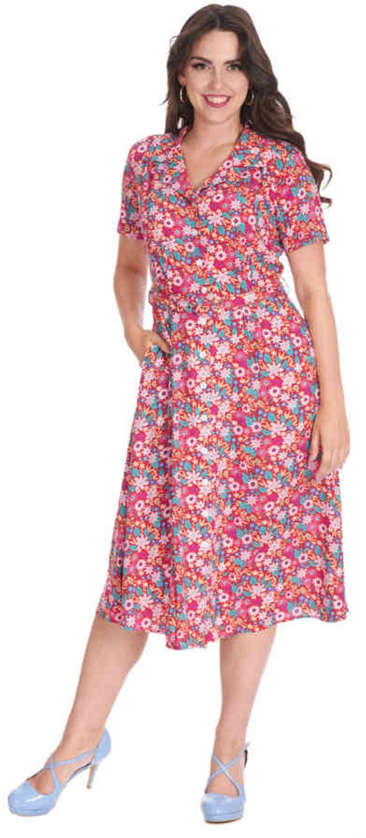 Banned - Tea Party Flare jurk - XL - Rood