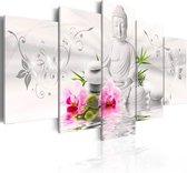 Peinture - Bouddha zen blanc aux orchidées, 5 parties
