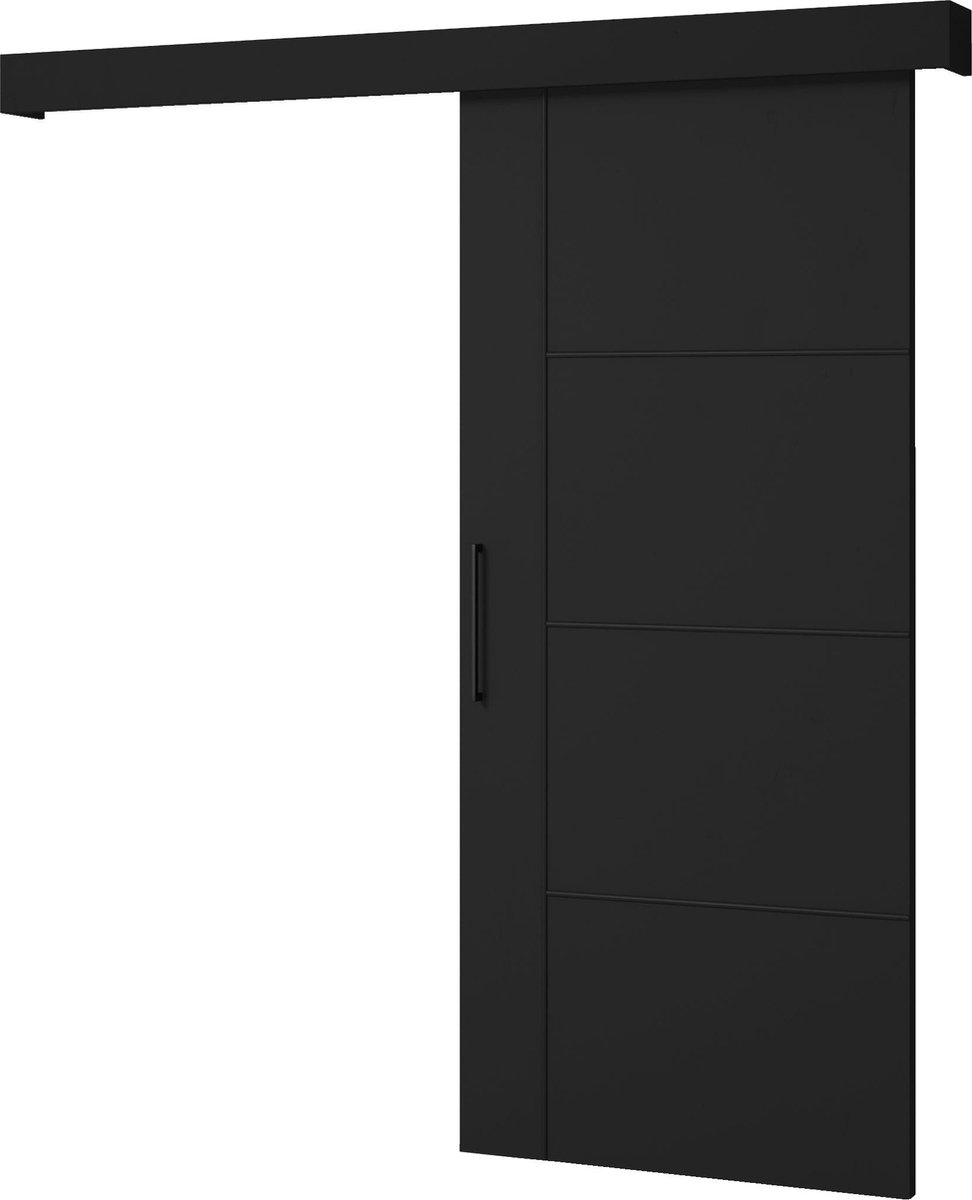 Schuifdeursysteem met rail, Schuifmechanisme, Moderne design, 96,5x205x8 cm - Schuifdeur TELIA - Zwart met Soft-Close system