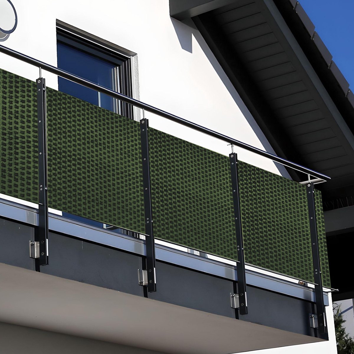NYVI Polyrattan Balkon Privacy Scherm Privafence 90x500 cm Groen - Balkonbekleding met metalen ogen - UV-bestendig, Weerbestendig, 100% Ondoorzichtig - Balkonomheining 0.9x5 m