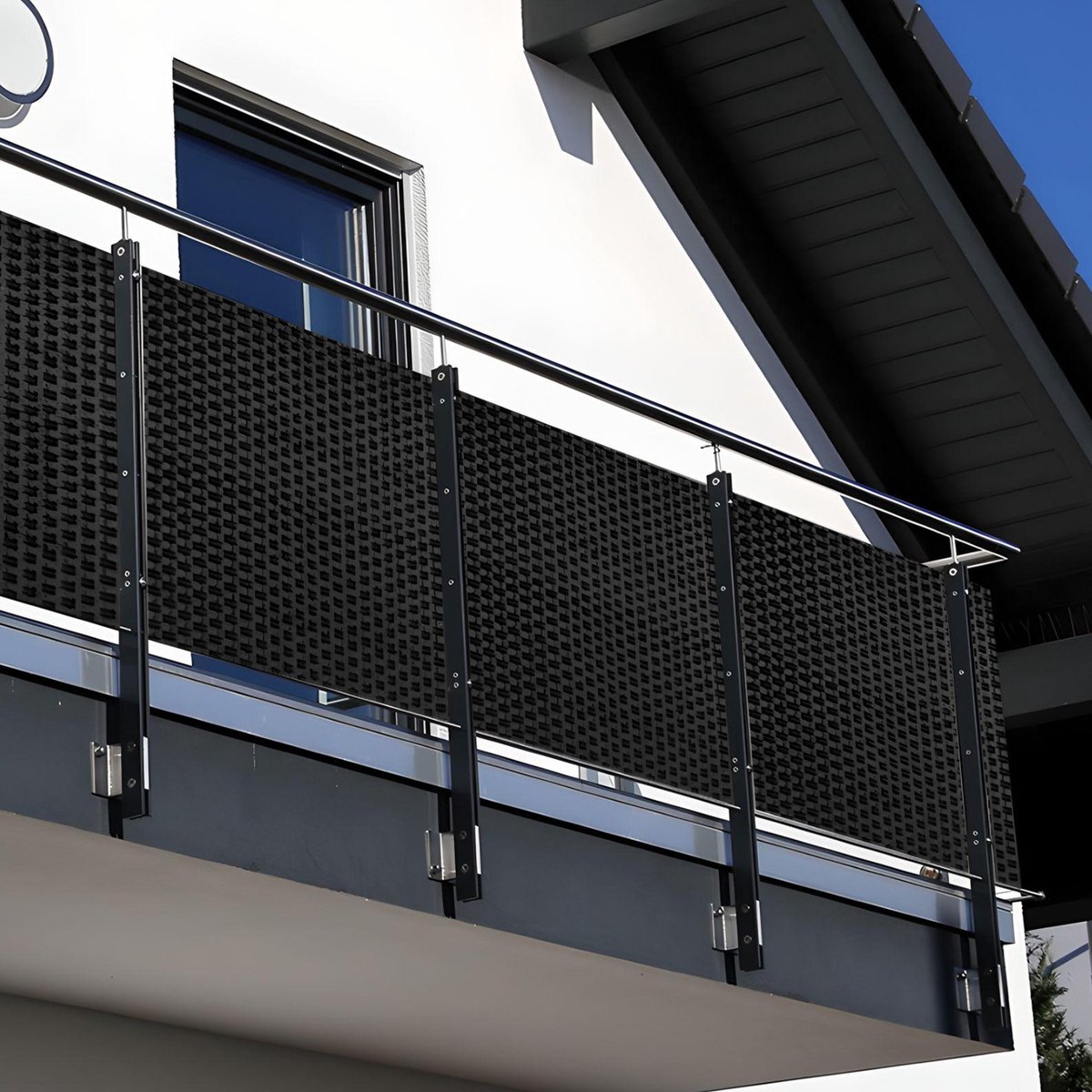 NYVI Polyrattan Balkon Privacy Scherm Privafence 100x300 cm Zwart - Balkonbekleding met metalen ogen - UV-bestendig, Weerbestendig, 100% Ondoorzichtig - Balkonomheining 1x3 m