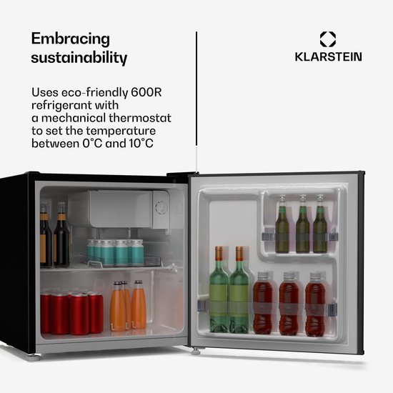 Klarstein Mini-Koelkast Irene 46L retro - Stil 37 dB, Verstelbare Thermostaat, Energiezuinig, Kleine Koelkast voor Slaapkamer en Kantoor, Zwart - voor Studentenkamer - Compact - Mini Fridge - Hotelkoelkast - Compact Koelkast van Klarstein — afbeelding 3