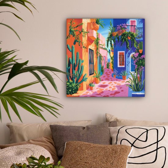 Tableau sur toile 50x50 cm - Décoration murale Jaune - Blauw - Oranje - Maison - Décoration murale murale salon - Décoration chambre - Accessoires chambre - Peintures sur toile