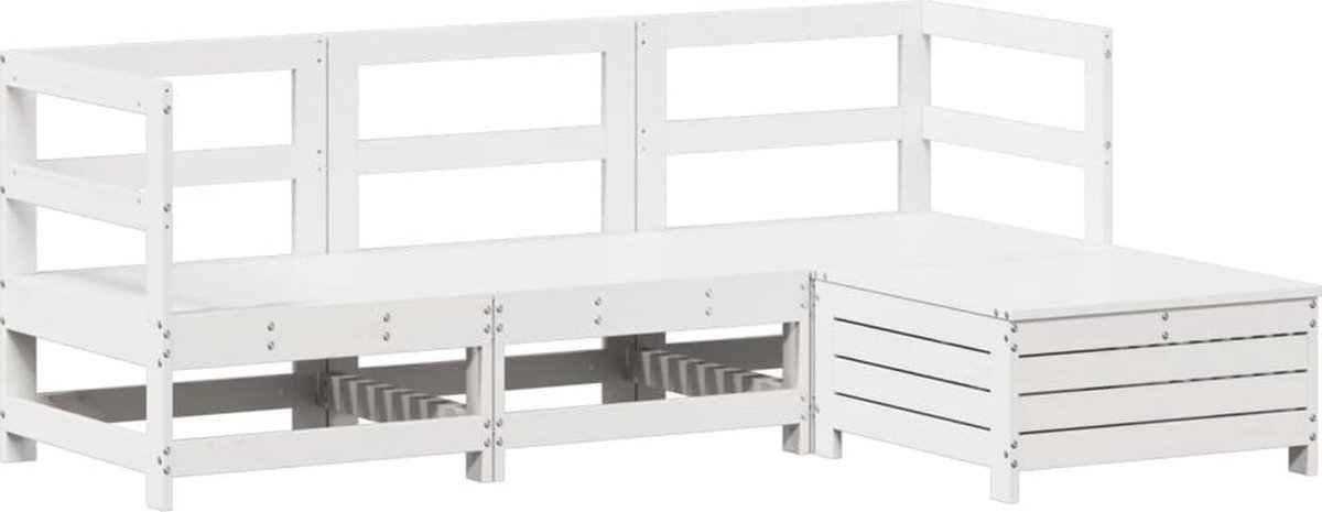 The Living Store 4-delige Loungeset massief grenenhout wit - Tuin Lounge Set - Loungebank - Buitentijd - Teak Hout - Garden Furniture