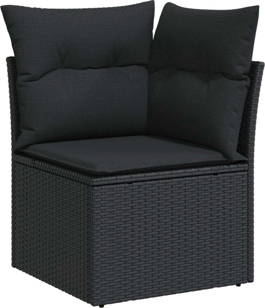 Zwarte poly rattan loungeset met kussens voor buiten - Tuinmeubelset.