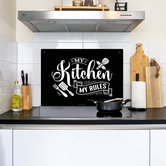 KitchenYeah® Protection plaque induction 75x55 cm - Noir - Citation - Ma cuisine, mes règles - Protege plaque de cuisson - Couvre plaque induction - Protecteur d'induction - Cuisine