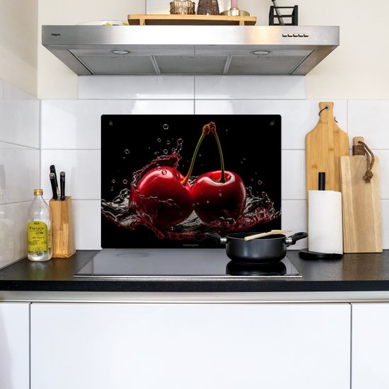KitchenYeah® Protection plaque induction 70x55 cm - Cerises - Fruits - Eau - Protege plaque de cuisson - Couvre plaque induction - Protecteur d'induction - Cuisine