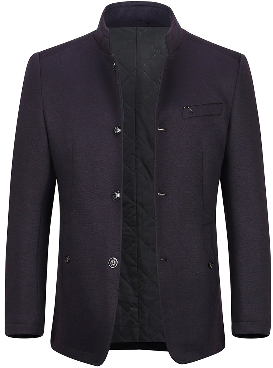 ALLTHEMEN Heren Wollen Jas Met Enkelrijig Knoopsluiting - Korte Warme Winterjas - 2XL