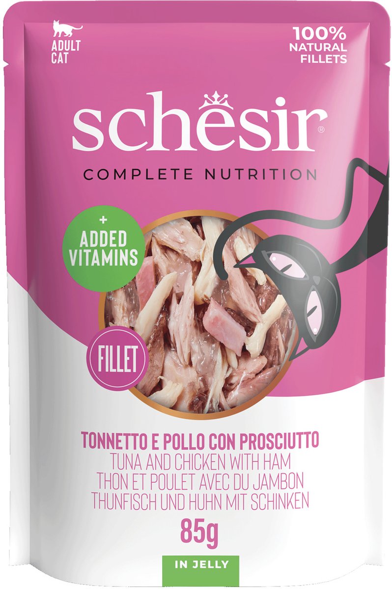 Schesir Schesir Tonijn en Kip met Ham in Gelei - pouch - 12 x 85 gram - Natvoer voor katten