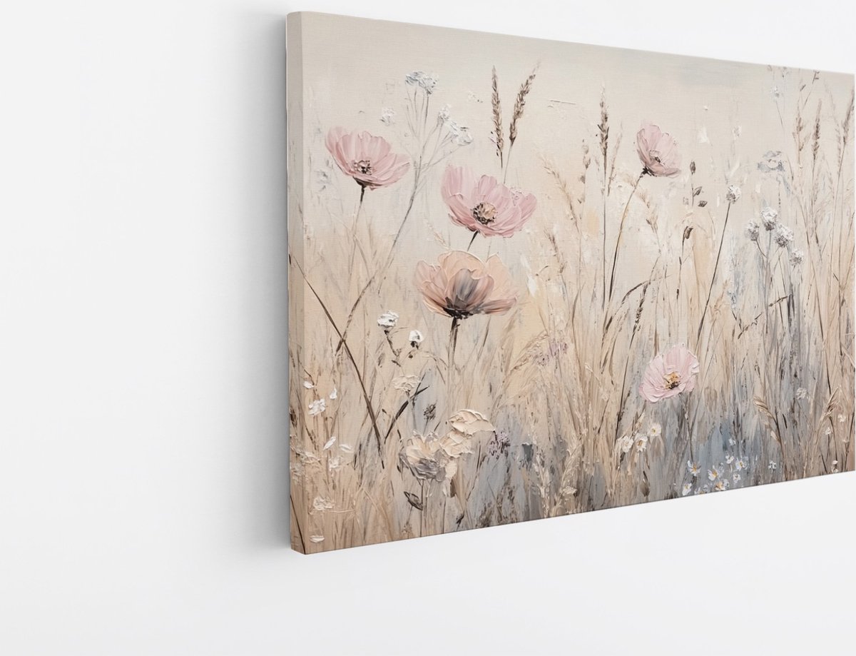 Saammp Canvas Schilderij - Kleurrijke Bloemenprint - Vintage - Natuur - 30x20 - Foto op canvas - Wanddecoratie - Muurdecoratie Woonkamer - Kantoor Decoratie Multicolor