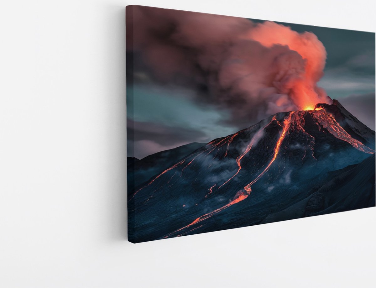 Saammp Canvas Schilderij - Uigebarste Vulkaan - Landschap - Natuur - 120x80 - Foto op canvas - Wanddecoratie - Muurdecoratie Woonkamer - Slaapkamer decoratie - Canvas Print Multicolor