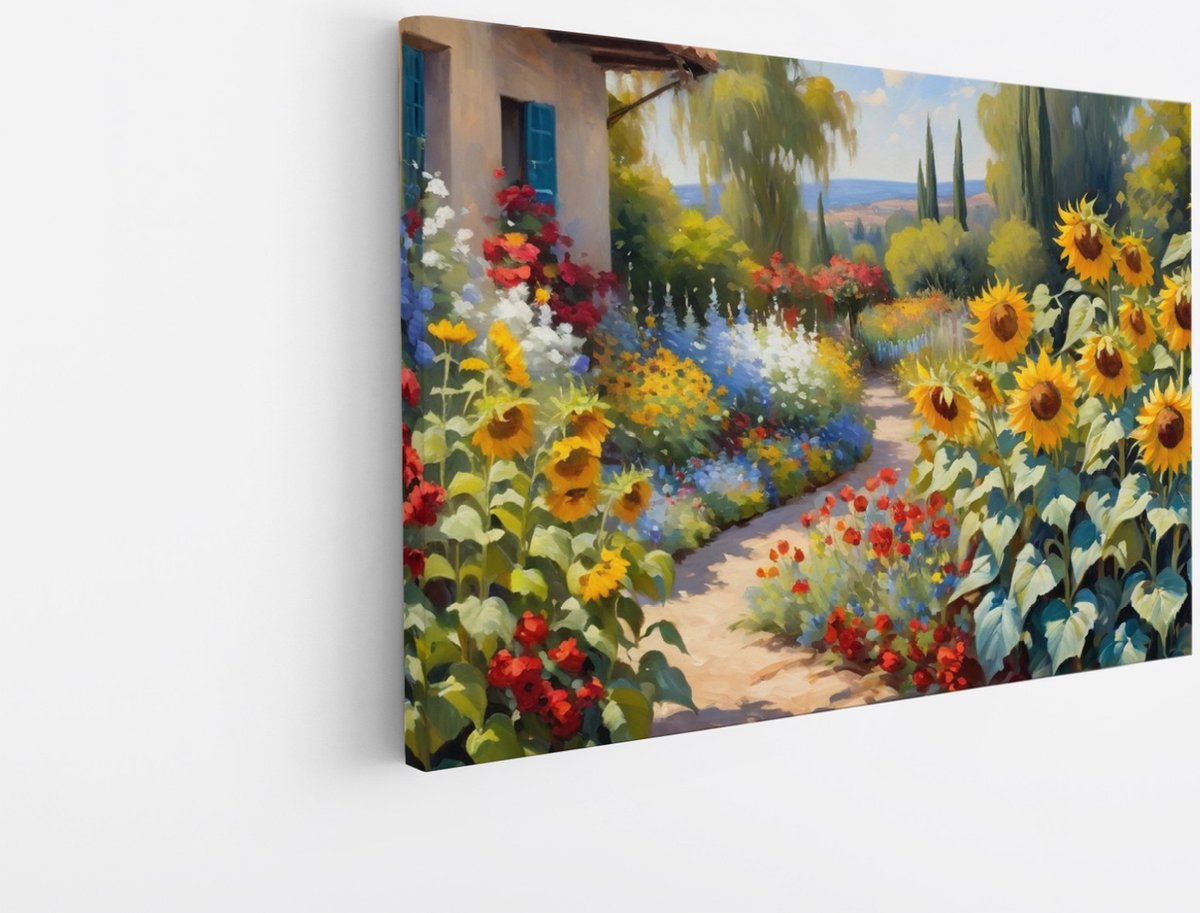Saammp Canvas Schilderij - Bloementuin - Kleurrijk - Natuur - 70x50 - Foto op canvas - Wanddecoratie - Muurdecoratie Woonkamer - Slaapkamer decoratie - Canvas Print Multicolor