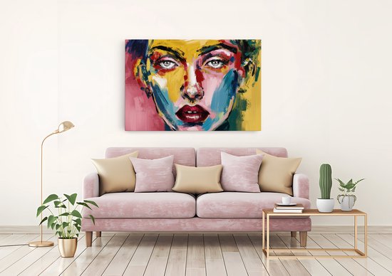 Tableau sur toile Saammp - Femme au visage coloré - abstrait - 70x50 - Photo sur toile - Décoration murale - Décoration murale Salon - Décoration chambre - Impression sur toile