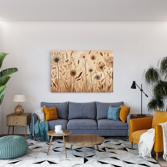 Saammp Canvas Schilderij - Vintage Bloemen - Natuur -Abstract - 70x50 - Foto op canvas - Wanddecoratie - Muurdecoratie Woonkamer - Kantoor Decoratie