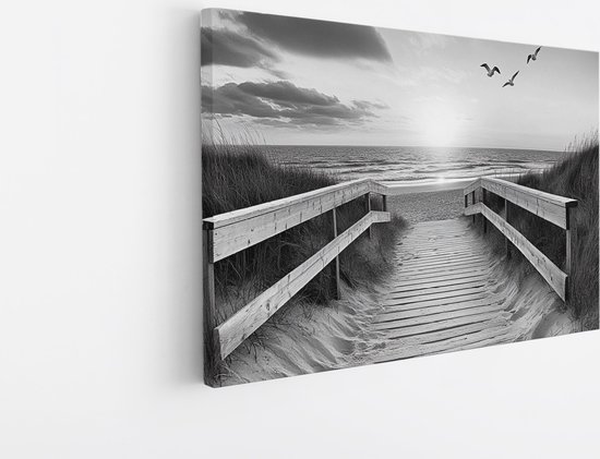 Saammp Canvas Tableau - Noir-Blanc - plage et mer - Dunes - 90x60 - Photo sur toile - Décoration murale - décoration murale Salon - Décoration chambre à coucher - Impression sur toile