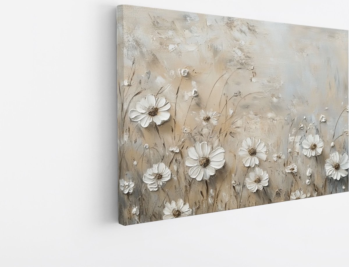 Saammp Canvas Schilderij - Subtiele Bloemenweide - Rustgevende Natuurprint - Foto op canvas - Wanddecoratie - Scandinavisch en Minimalistisch - 40x30 Multicolor