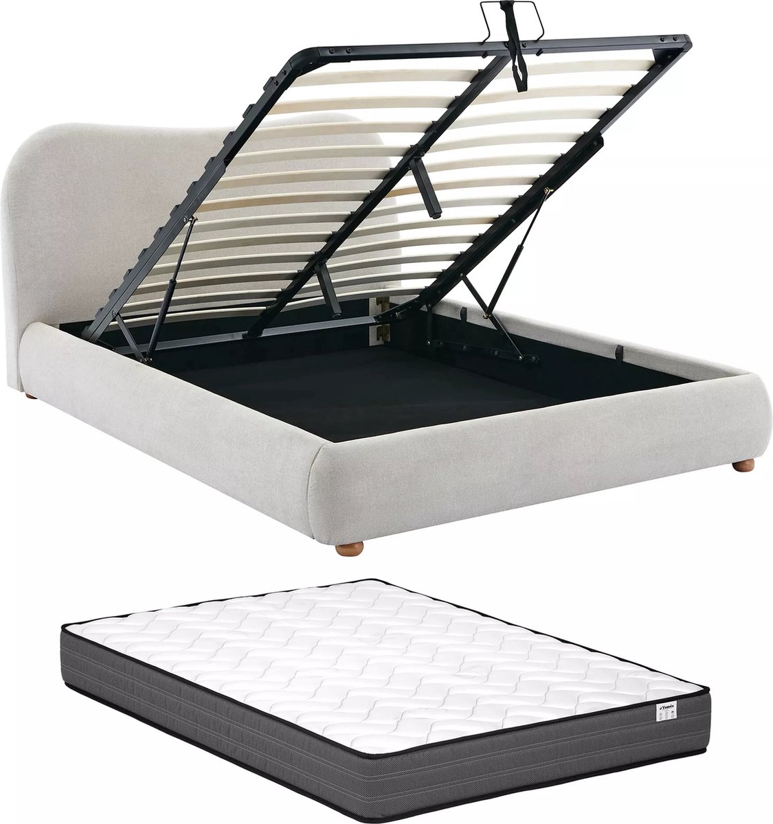 Vente-unique Bed met opbergruimte stof beige 180 x 200 cm