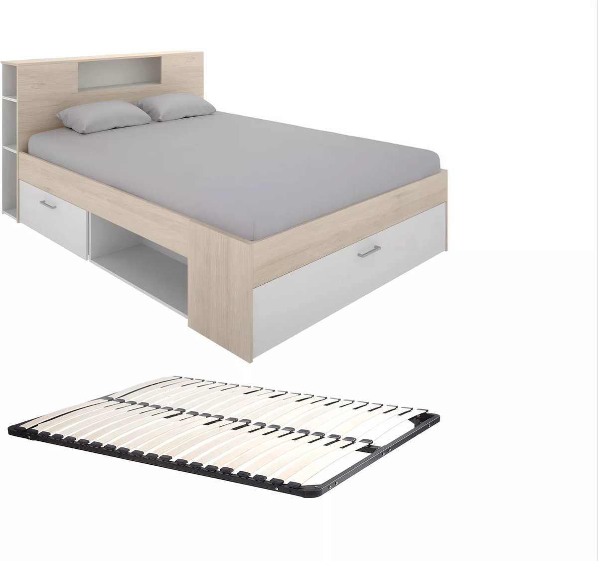 Vente-unique Bedframe hout natuurlijk licht, wit 160 x 200 cm