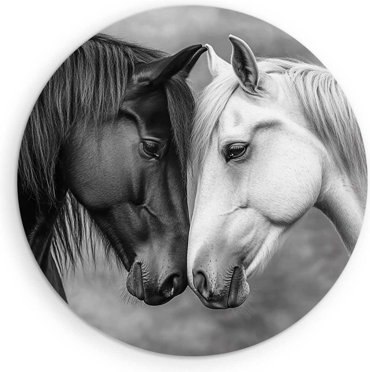 Saammp Forex Muurcirkel - 2 Verliefde Paarden - Dieren - Natuur - Ø 50 - Wandcirkel - Wanddecoratie Cirkel - muurdecoratie Woonkamer - Slaapkamer decoratie - Rond Schilderij