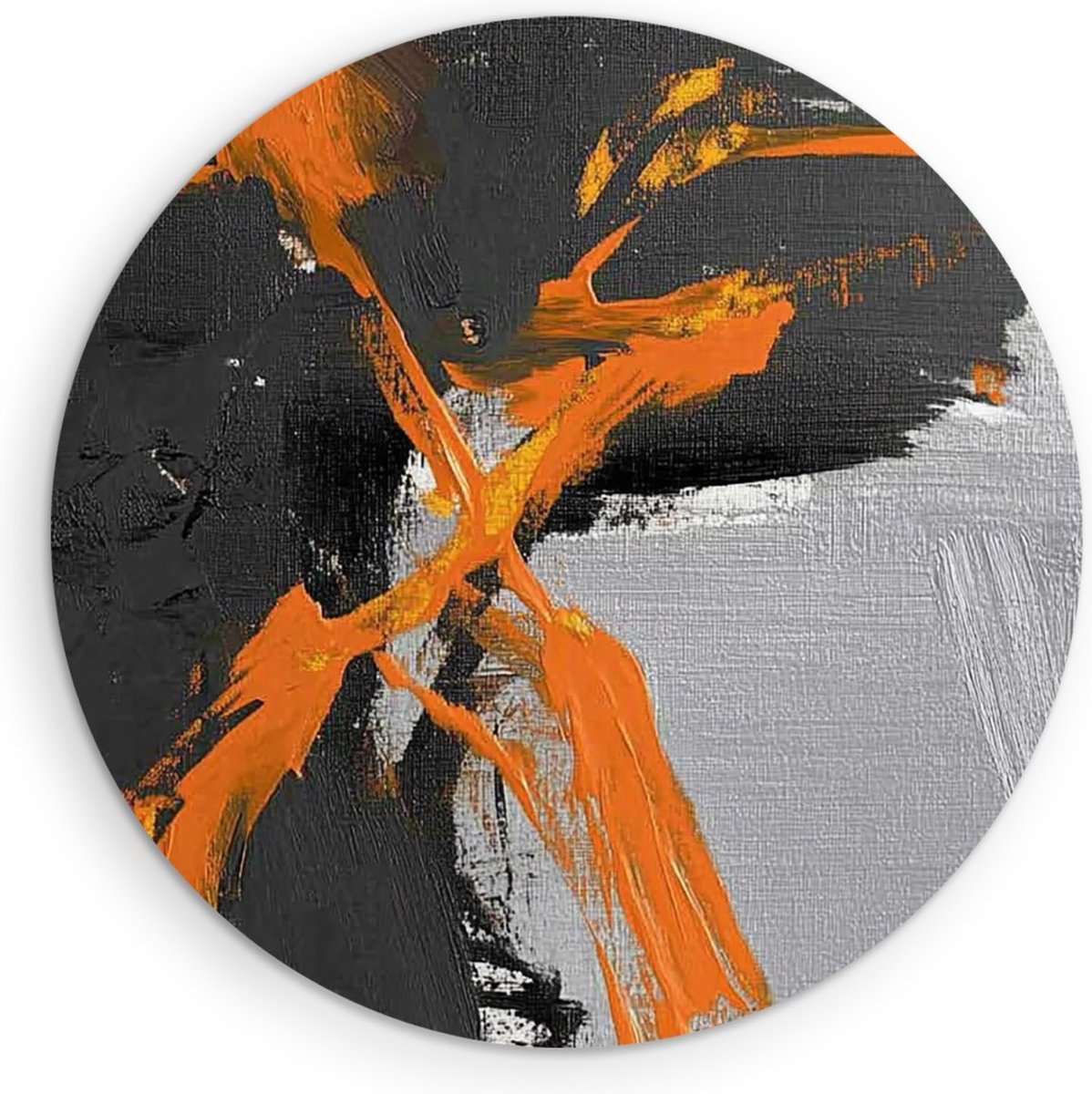 Saammp Forex Muurcirkel - Zwart - oranje verfspetters - Abstracte Wanddecoratie Cirkel- Ø 80 - Wandcirkel - Wanddecoratie Cirkel - Muurdecoratie Woonkamer - Kantoor Decoratie