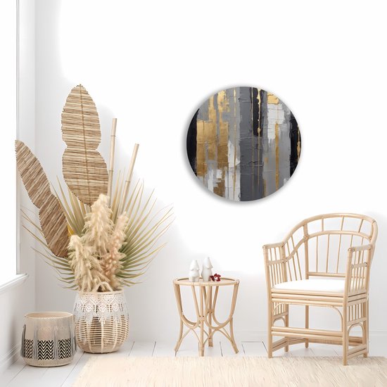 Saammp Cercle Mural Bois - Zwart Or - Abstrait - Ø 40 - Cercle Mural - Décoration murale Cercle - Décoration murale Salon - Décoration Chambre - Tableau Rond
