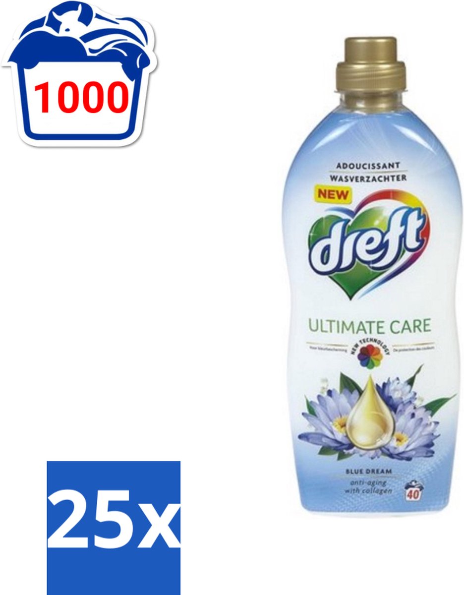 Dreft - Wasverzachter - Gekleurde Was - Blauwe Droom - Anti-Veroudering - 40 Wasbeurten - Bulkverpakking - 25 stuks