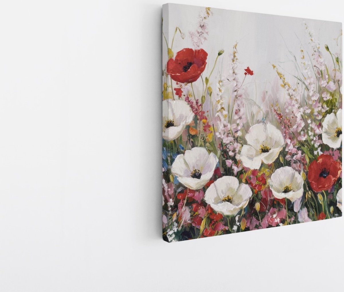 Saammp Canvas Schilderij - Wilde Bloemen Landschap - Natuur - Abstract - 100x100 - Foto op canvas - Wanddecoratie - Muurdecoratie Woonkamer - Kantoor Decoratie Multicolor