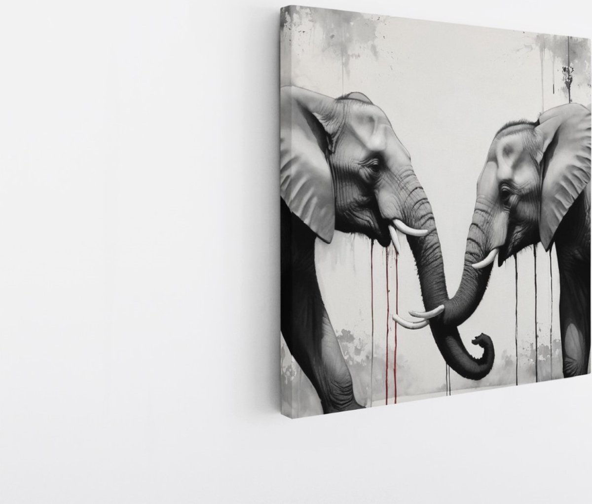 Saammp Canvas Schilderij - 2 Olifanten - Zwart-Wit - Dieren - 30x30 - Foto op canvas - Wanddecoratie - Muurdecoratie Woonkamer - Slaapkamer decoratie - Canvas Print Multicolor