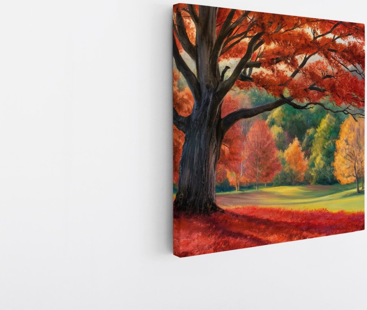 Saammp Canvas Schilderij - Rode herfst boom - Natuur - Bloemen - 30x30 - Foto op canvas - Wanddecoratie - Muurdecoratie Woonkamer - Slaapkamer decoratie - Canvas Print Multicolor