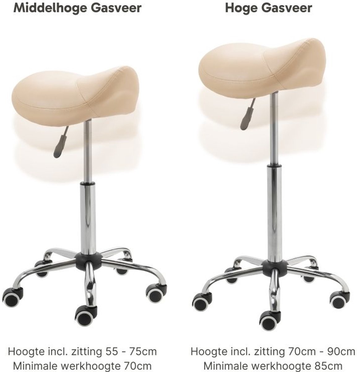 ZenGrowth ergonomische zadelkruk met hoge gasveer beige - Kapperskruk op zachte wielen – Zadelstoel - In hoogte verstelbaar thumbnail 5