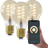 Calex Slimme LED Lamp - Set van 3 stuks - E27 - Wifi Verlichting - Spiraal Filament - A60 - Smart Lichtbron Goud - Dimbaar - Warm Wit licht - 7W