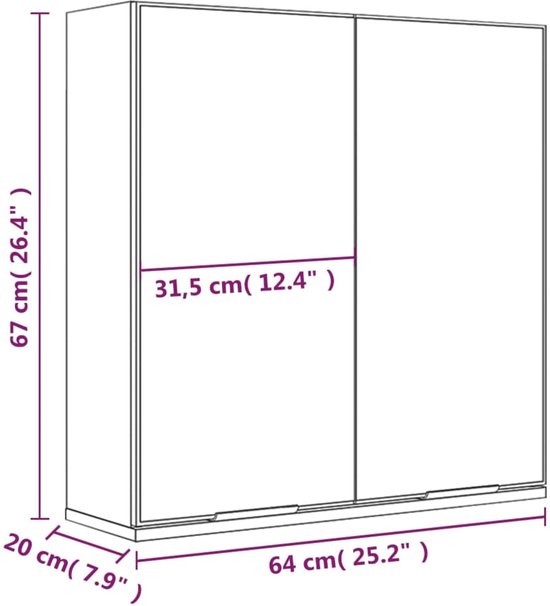 vidaXL Meuble de salle de bain avec miroir 64 x 20 x 67 cm Couleur chêne marron