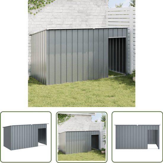 The Living Store Hondenhok met dak 196x91x110 cm verzinkt staal antracietkleurig - Hond Hok - Hondenverblijf - Hondenhuis - Buitendog Shelter - Hondenkooi