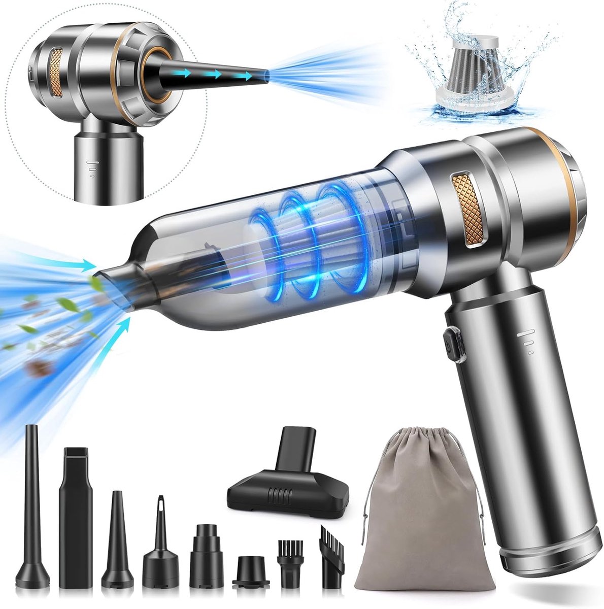 Krachtige Mini Stofzuiger 4-in-1 met 18000PA Zuigkracht - Snoerloze Handheld Stofzuiger voor Auto en Thuis